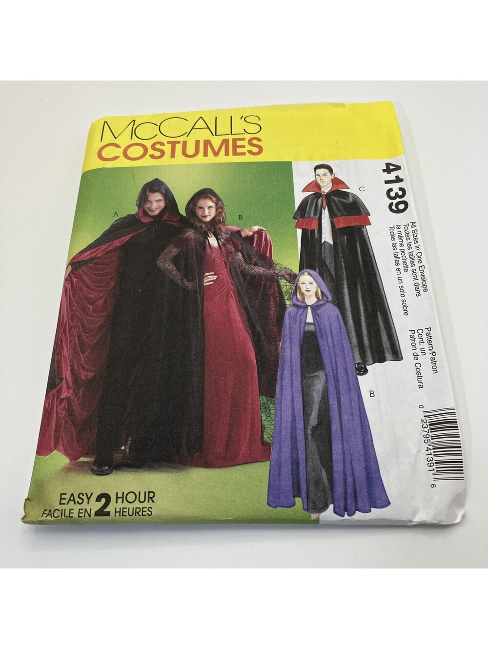 McCalls Costume Pattern 4139 Men’s Vampire Collar Cape Hood Dracula UNCUT all Sz